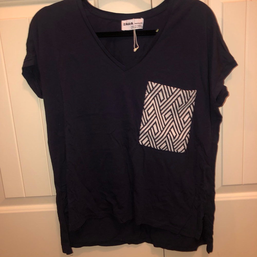 Zara Navy Shirt with Patterned Pocket